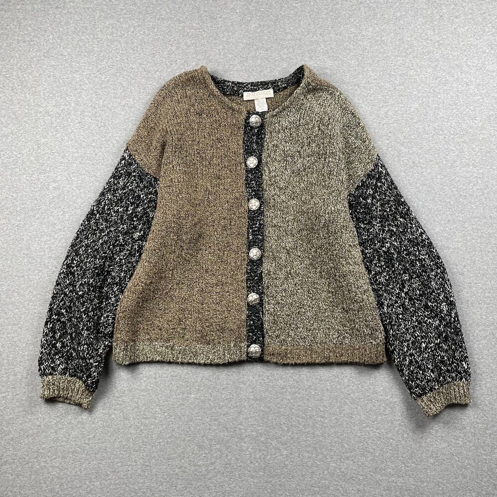Vintage JP Berringer Cardigan Sweater Womens L Colorblock Button-Front Grandpa